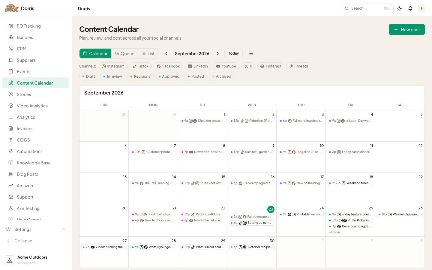 Content Calendar, in our Dorris on a computer
